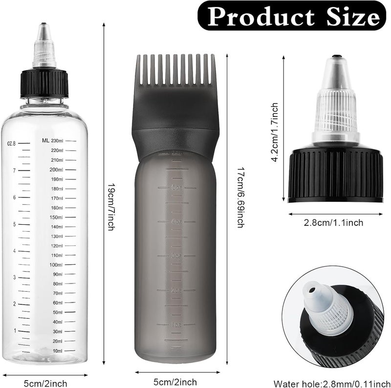 COMNICO 2 Pack Applicator Bottle for Hair, 8.5oz 6oz Squeeze Empty Oil Dispenser Hair Color Applicator Root Dye PET Plastic Refillable Bottles with Graduated Scale and Twist Top for Home Salon Sylist - Image 2